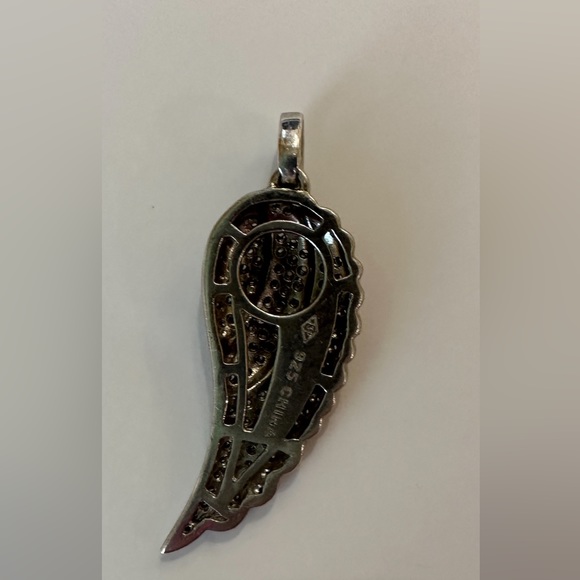 925 Sterling Silver and Genuine Diamond Pave Wing Charm - Picture 2 of 6